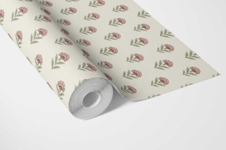 'Habba' Floral Block Print Wallpaper (Red/ Green) - Image 2