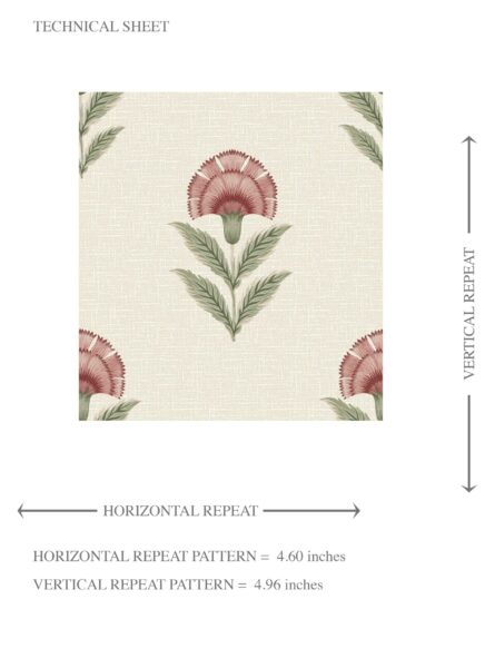 'Habba' Floral Block Print Wallpaper (Red/ Green) - Image 8