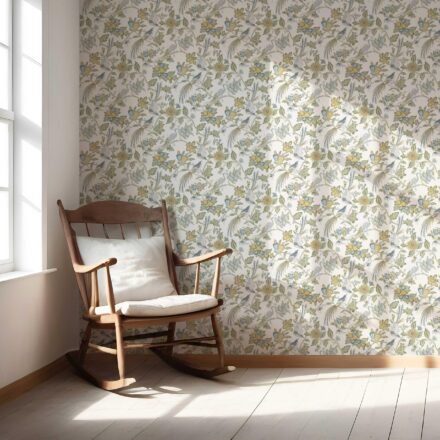'Koi Swirl' Floral/ Birds Print Wallpaper (Blue/ Green/ Yellow/ Gray) - Image 5
