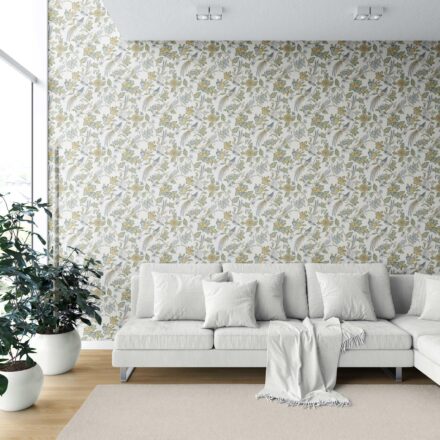 'Koi Swirl' Floral/ Birds Print Wallpaper (Blue/ Green/ Yellow/ Gray) - Image 6