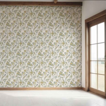 'Koi Swirl' Floral/ Birds Print Wallpaper (Blue/ Green/ Yellow/ Gray) - Image 7