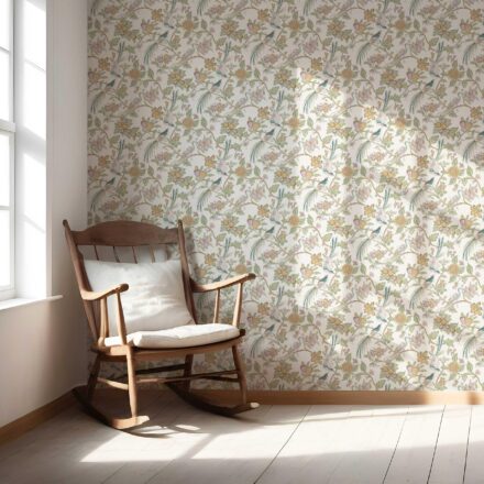 'Smokey' Floral/ Birds Print Wallpaper (Pink/ Yellow/ Green/ Blue) - Image 5