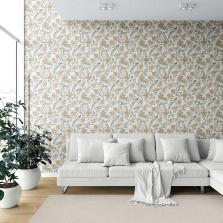 'Smokey' Floral/ Birds Print Wallpaper (Pink/ Yellow/ Green/ Blue) - Image 6