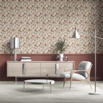 'Sawadika' Floral/ Birds Print Wallpaper (Red/ Brown/ Green/ Beige) - Image 2