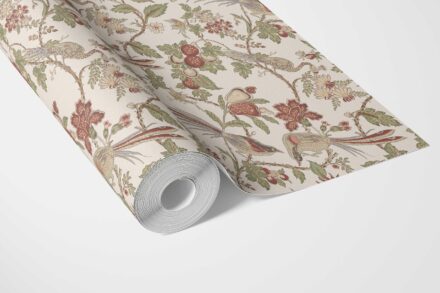 'Sawadika' Floral/ Birds Print Wallpaper (Red/ Brown/ Green/ Beige) - Image 3