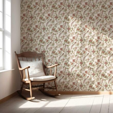 'Sawadika' Floral/ Birds Print Wallpaper (Red/ Brown/ Green/ Beige) - Image 5