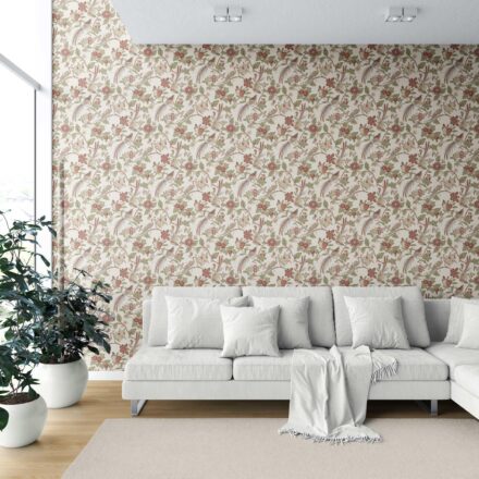 'Sawadika' Floral/ Birds Print Wallpaper (Red/ Brown/ Green/ Beige) - Image 6