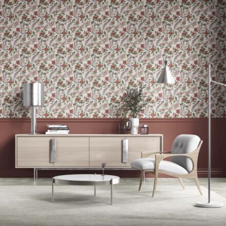 'Ginerva' Floral/ Birds Print Wallpaper (Deep Red/ Pink/ Green/ Gray/ Blue) - Image 2