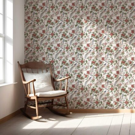 'Ginerva' Floral/ Birds Print Wallpaper (Deep Red/ Pink/ Green/ Gray/ Blue) - Image 5