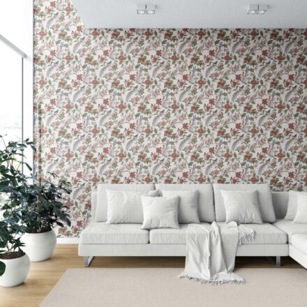 'Ginerva' Floral/ Birds Print Wallpaper (Deep Red/ Pink/ Green/ Gray/ Blue) - Image 6