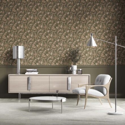 'Aubert' Floral/ Birds Print Wallpaper (Olive Green/ Beige) - Image 2