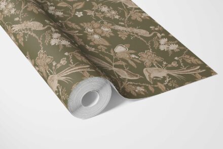 'Aubert' Floral/ Birds Print Wallpaper (Olive Green/ Beige) - Image 3