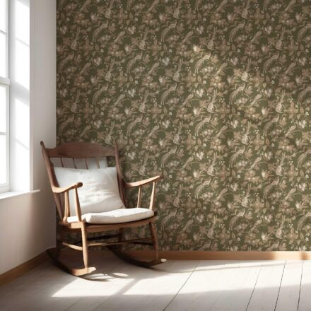 'Aubert' Floral/ Birds Print Wallpaper (Olive Green/ Beige) - Image 5