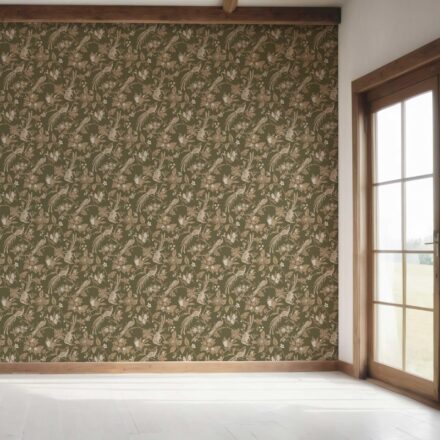 'Aubert' Floral/ Birds Print Wallpaper (Olive Green/ Beige) - Image 7
