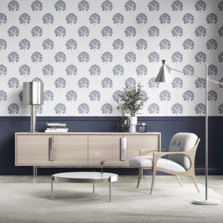 'Ice Age' Floral Block Print Wallpaper (Navy Blue/ Red) - Image 2