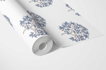 'Ice Age' Floral Block Print Wallpaper (Navy Blue/ Red) - Image 3