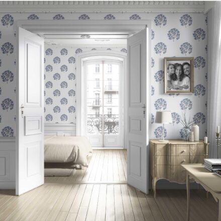 'Ice Age' Floral Block Print Wallpaper (Navy Blue/ Red) - Image 4