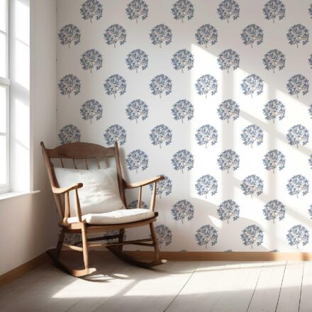 'Ice Age' Floral Block Print Wallpaper (Navy Blue/ Red) - Image 5