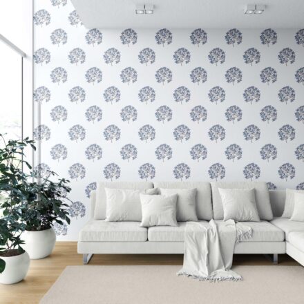 'Ice Age' Floral Block Print Wallpaper (Navy Blue/ Red) - Image 6