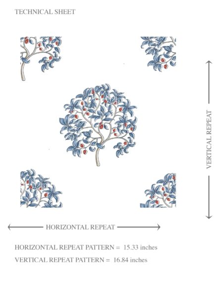 'Ice Age' Floral Block Print Wallpaper (Navy Blue/ Red) - Image 8