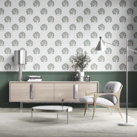 'Crophopper' Floral Block Print Wallpaper (Green/ Pink) - Image 2