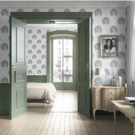 'Crophopper' Floral Block Print Wallpaper (Green/ Pink) - Image 4