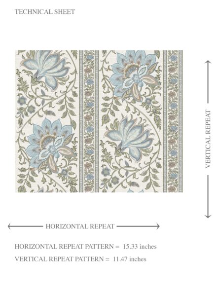 'Koumudi' Vintage Floral Striped/ Botanical Wallpaper (Blue/ Green/ Sage Gray) - Image 8
