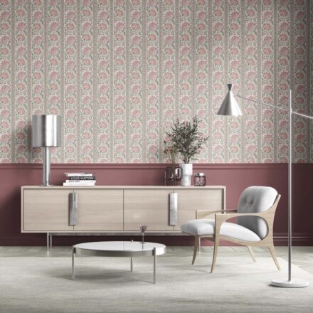 'Despina' Vintage Floral Striped/ Botanical Wallpaper (Pink/ Green) - Image 2
