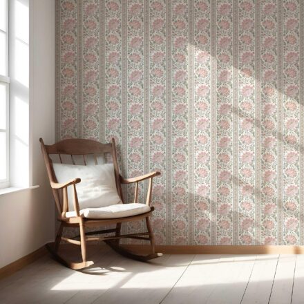 'Despina' Vintage Floral Striped/ Botanical Wallpaper (Pink/ Green) - Image 5