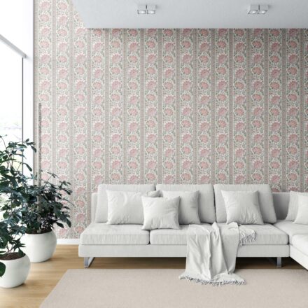 'Despina' Vintage Floral Striped/ Botanical Wallpaper (Pink/ Green) - Image 6