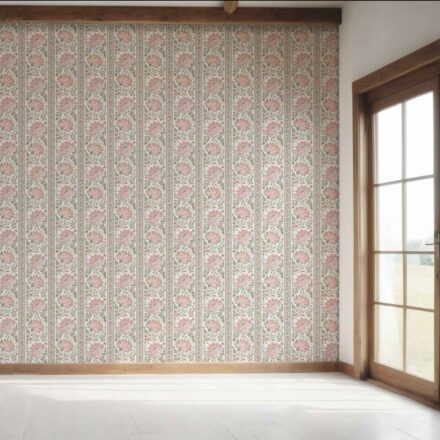 'Despina' Vintage Floral Striped/ Botanical Wallpaper (Pink/ Green) - Image 7