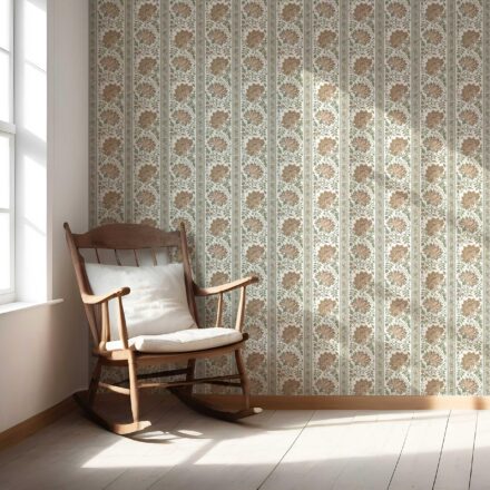 'Cavalry' Vintage Floral Striped/ Botanical Wallpaper (Brown/ Green) - Image 5