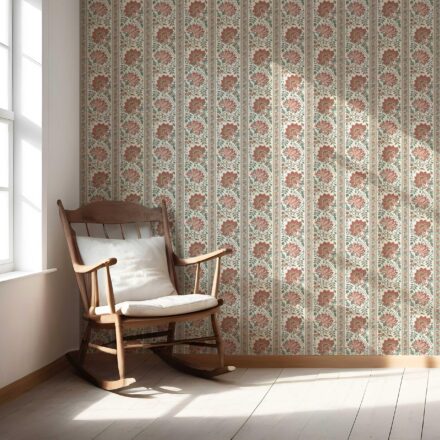 'Florista' Vintage Floral Striped/ Botanical Wallpaper (Red/ Green) - Image 5