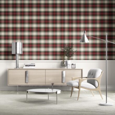 'Peregrine' Geometric Plaid Checkered Wallpaper (Red/ Cream/ Green/ Yellow) - Image 2