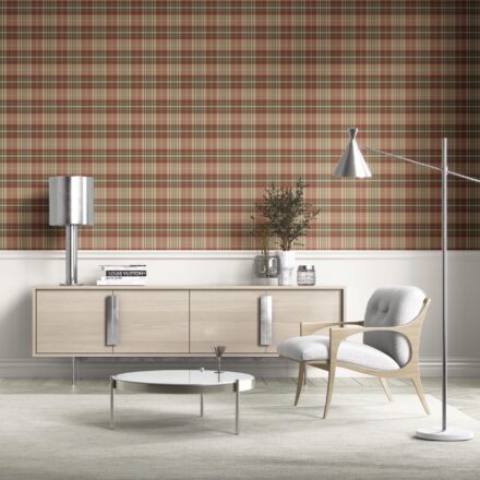 'Alain' Geometric Plaid Checkered Wallpaper (Red/ Brown/ Beige/ Green) - Image 2