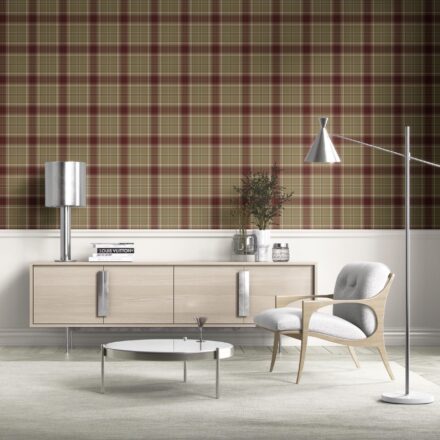 'Parisian' Geometric Plaid Checkered Wallpaper (Olive Green/ Brown/ Red) - Image 2