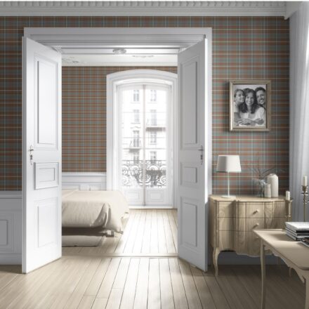 'Leif' Geometric Plaid Checkered Wallpaper (Blue/ Brown/ Red) - Image 4