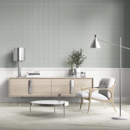 'Crossword' Neutral Plain/ Textured Check Wallpaper (Sage Gray) - Image 2