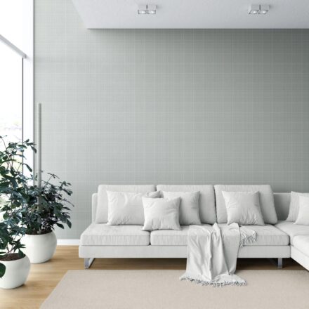 'Crossword' Neutral Plain/ Textured Check Wallpaper (Sage Gray) - Image 6