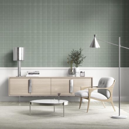 'Barley Ridge' Plain/ Textured Check Wallpaper (Sage Green) - Image 2