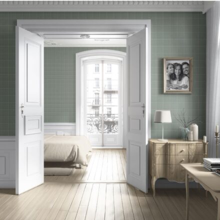 'Barley Ridge' Plain/ Textured Check Wallpaper (Sage Green) - Image 4