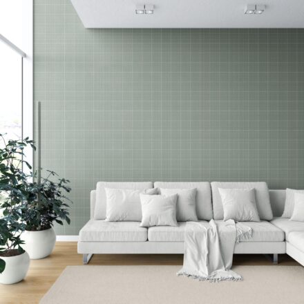 'Barley Ridge' Plain/ Textured Check Wallpaper (Sage Green) - Image 6