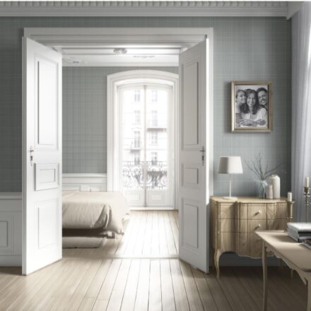 'Chapel' Neutral Plain/ Textured Check Wallpaper (Sage Gray) - Image 4