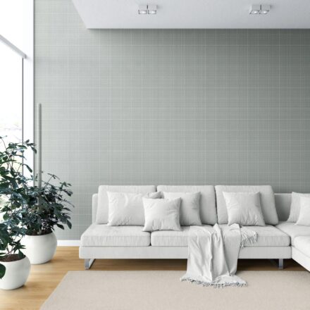 'Chapel' Neutral Plain/ Textured Check Wallpaper (Sage Gray) - Image 6