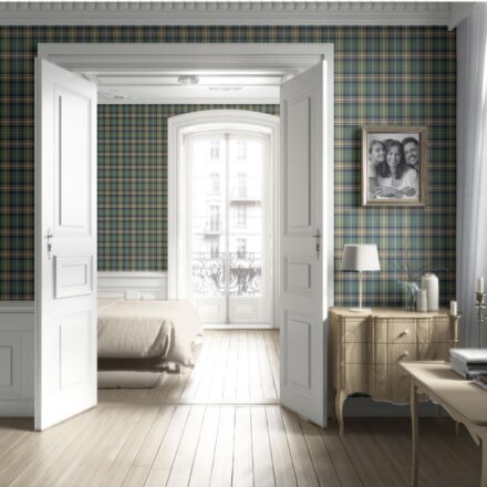 'Alohomora' Geometric Plaid Checkered Wallpaper (Green/ Blue/ Beige/ Brown) - Image 4