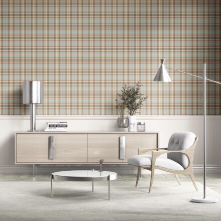 'Grapevine' Geometric Plaid Checkered Wallpaper (Orange/ Sage Gray/ Brown/ Cream) - Image 2