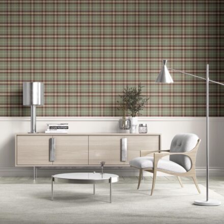 'Melyna' Geometric Plaid Checkered Wallpaper (Olive Green/ Red/ Beige) - Image 2