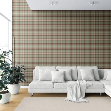 'Melyna' Geometric Plaid Checkered Wallpaper (Olive Green/ Red/ Beige) - Image 6