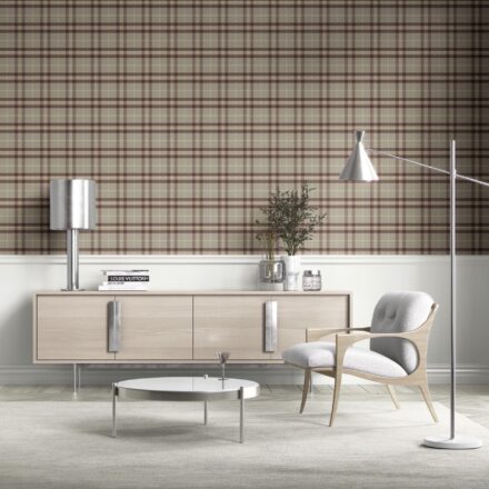 'Fitzroy Dusk' Geometric Plaid Checkered Wallpaper (Brown/ Maroon/ Beige) - Image 2
