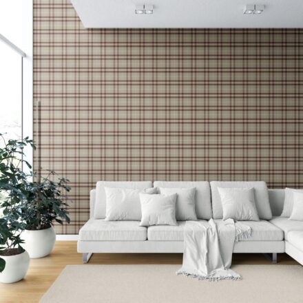 'Fitzroy Dusk' Geometric Plaid Checkered Wallpaper (Brown/ Maroon/ Beige) - Image 6